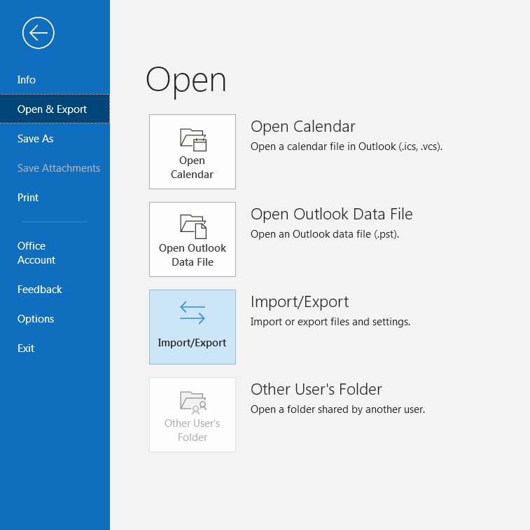 Export a PST file from Outlook